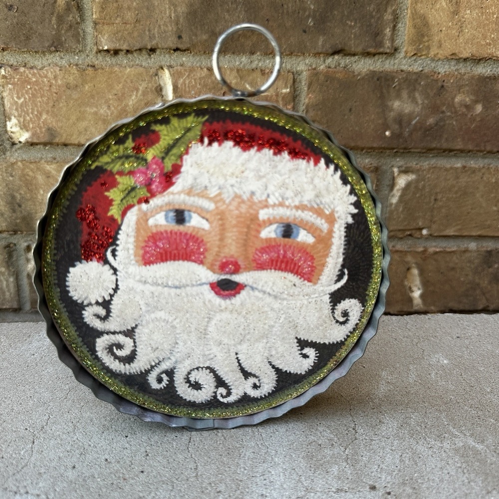 The Round Top Collection Mini Round Santa Face Print Charm 6x6x1 Christmas Decor